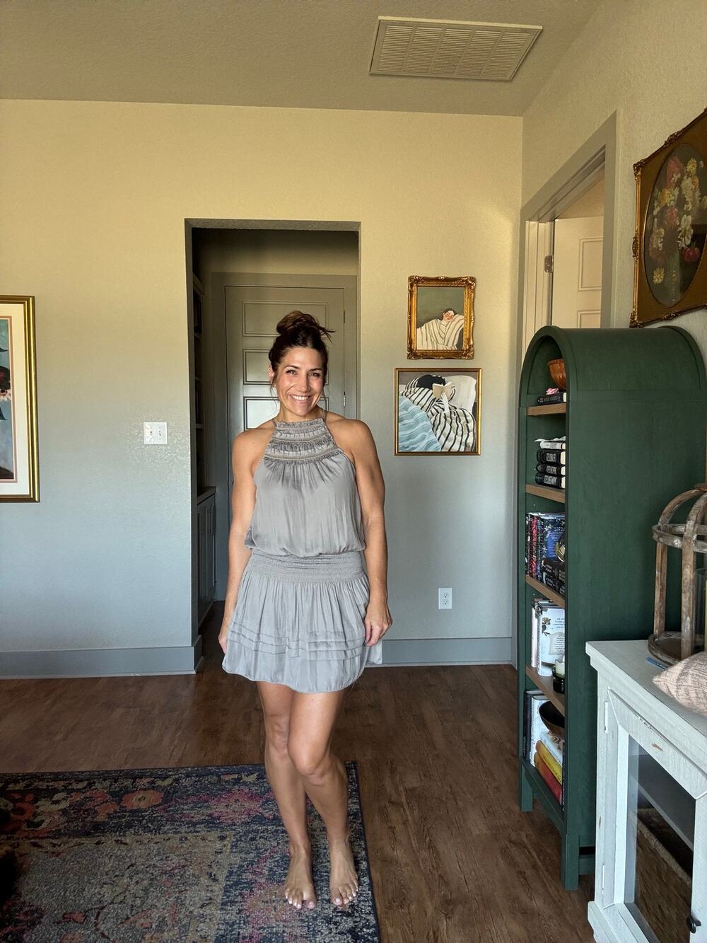 Mustard Seed NWT Gray Smocked Halter Ruffle Mini Dress S